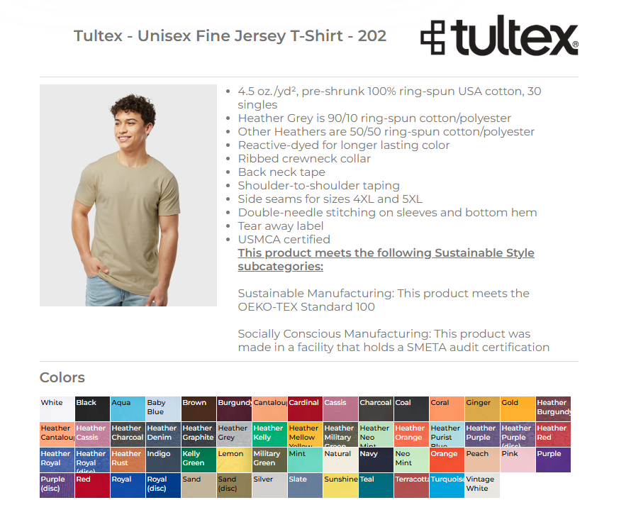 Adults Shirt specs