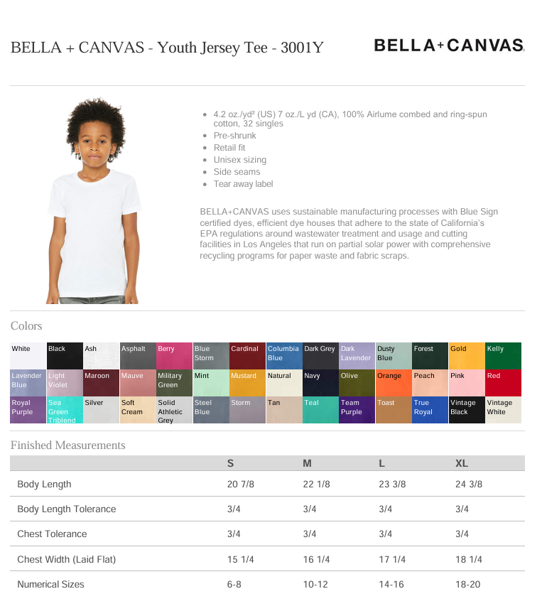 KIDS Shirt specs