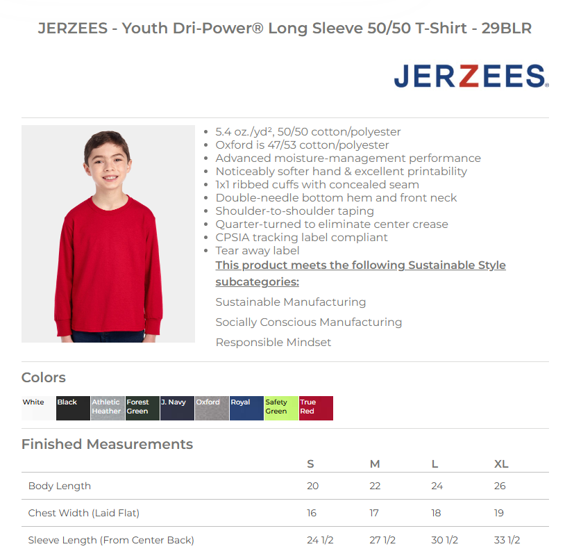 KIDS Shirt specs