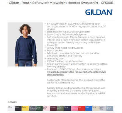 KIDS Shirt specs