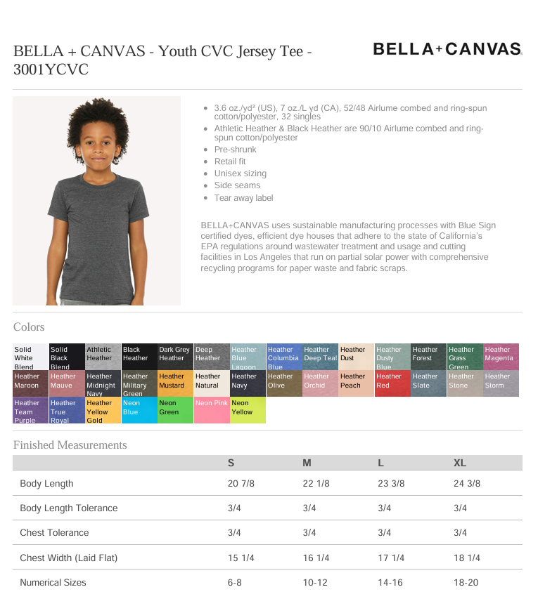 KIDS Shirt specs